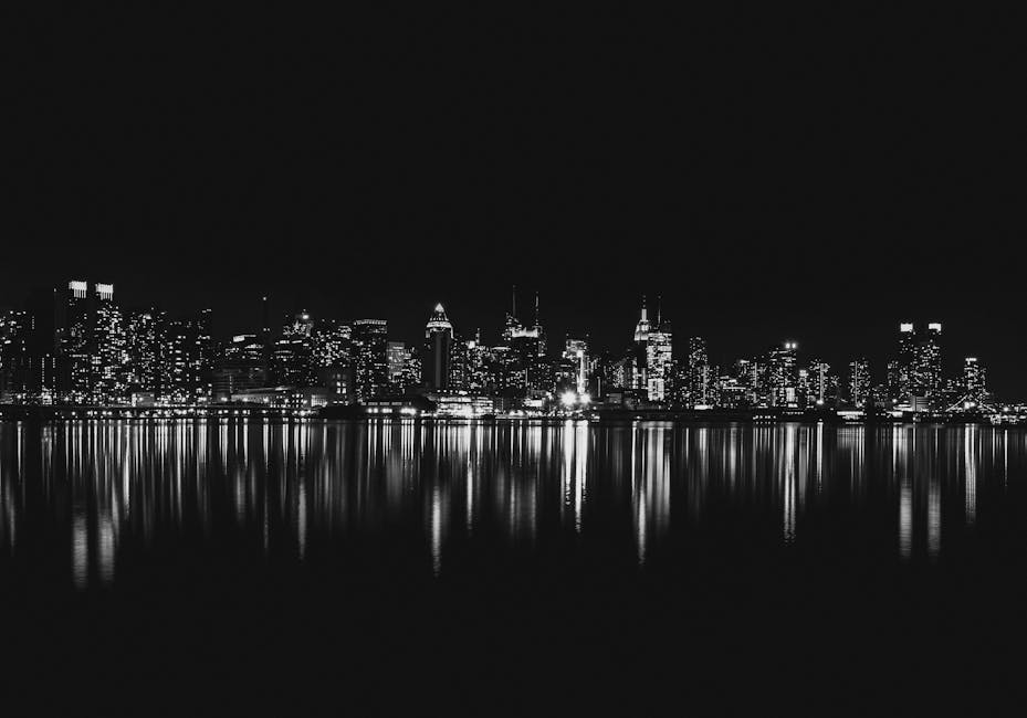 Night city skyline with lights