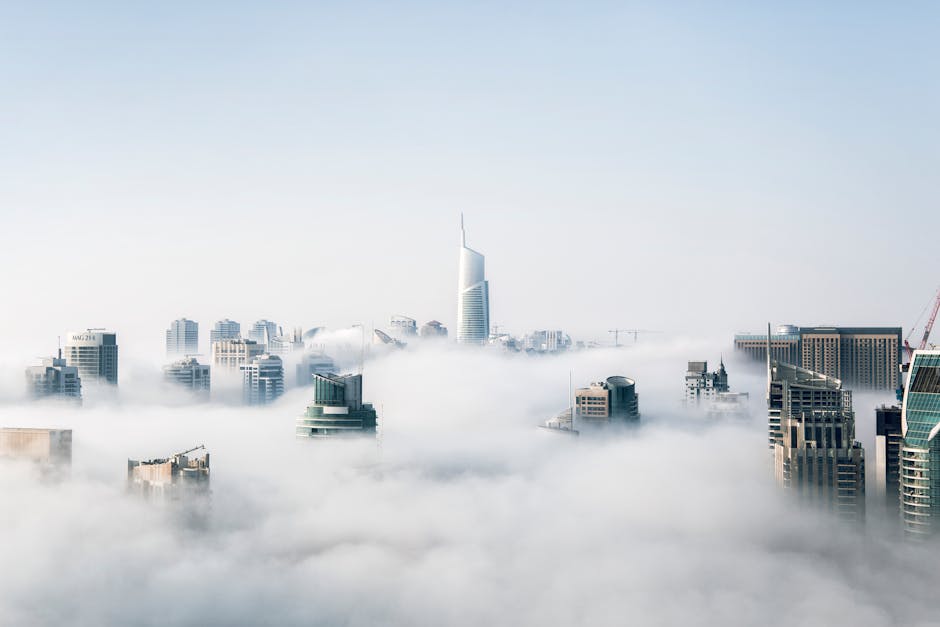 Cityscape through fog